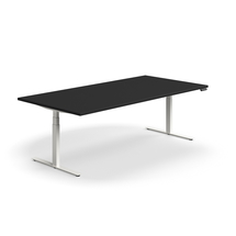 Jednací stůl QBUS, výškově nastavitelný, 2400x1200 mm, obdélníkový, bílá podnož, černá