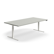 Jednací stůl QBUS, výškově nastavitelný, obdélníkový, 2400x1200 mm, bílá podnož, světle šedá
