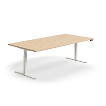 Jednací stůl QBUS, výškově nastavitelný, obdélníkový, 2400x1200 mm, bílá podnož, dub