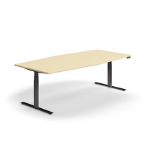 Jednací stůl QBUS, výškově nastavitelný, ve tvaru sudu, 2400x1200 mm, černá podnož, bříza