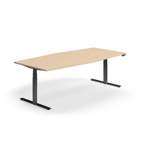 Jednací stůl QBUS, výškově nastavitelný, ve tvaru sudu, 2400x1200 mm, černá podnož, dub