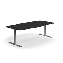 Jednací stůl QBUS, výškově nastavitelný, 2400x1200 mm, tvar člunu, stříbrná podnož, černá