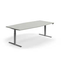 Jednací stůl QBUS, výškově nastavitelný, ve tvaru sudu, 2400x1200 mm, stříbrná podnož, světle šedá