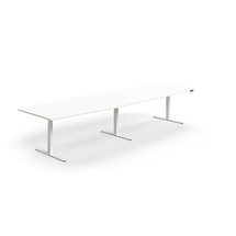 Jednací stůl QBUS, výškově nastavitelný, ve tvaru sudu, 4000x1200 mm, bílá podnož, bílá