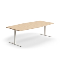 Jednací stůl QBUS, T-nohy, 2400x1200 mm, tvar člunu, bílá podnož, dub
