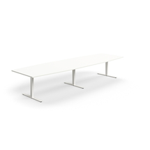 Jednací stůl QBUS, T-nohy, 4000x1200 mm, tvar člunu, bílá podnož, bílá