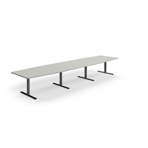 Jednací stůl QBUS, T-nohy, 4800x1200 mm, tvar člunu, černá podnož, světle šedá