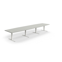 Jednací stůl QBUS, T-nohy, 4800x1200 mm, tvar člunu, bílá podnož, světle šedá