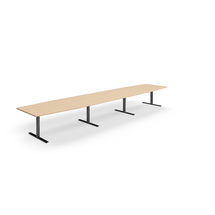 Jednací stůl QBUS, T-nohy, 5600x1200 mm, tvar člunu, černá podnož, dub