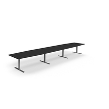 Jednací stůl QBUS, T-nohy, 5600x1200 mm, tvar člunu, stříbrná podnož, černá