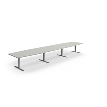 Jednací stůl QBUS, T-nohy, 5600x1200 mm, tvar člunu, stříbrná podnož, světle šedá