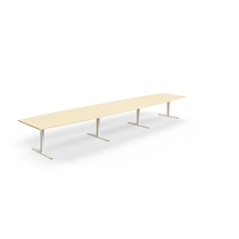Jednací stůl QBUS, T-nohy, 5600x1200 mm, tvar člunu, bílá podnož, bříza