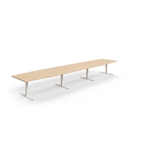 Jednací stůl QBUS, T-nohy, 5600x1200 mm, tvar člunu, bílá podnož, dub