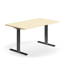 Psací stůl QBUS, T-nohy, 1400x800 mm, černá podnož, bříza