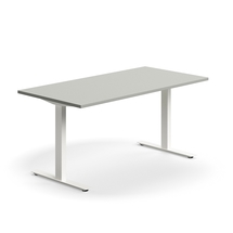 Psací stůl QBUS, T-nohy, 1600x800 mm, bílá podnož, světle šedá