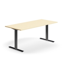 Psací stůl QBUS, T-nohy, 1800x800 mm, černá podnož, bříza
