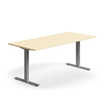Psací stůl QBUS, T-nohy, 1800x800 mm, stříbrná podnož, bříza