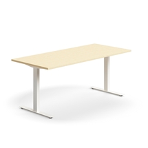 Psací stůl QBUS, T-nohy, 1800x800 mm, bílá podnož, bříza