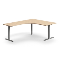 Rohový psací stůl QBUS, T-nohy, 1600x2000 mm, stříbrná podnož, dub