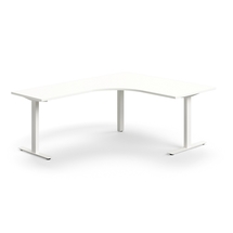 Rohový psací stůl QBUS, T-nohy, 1600x2000 mm, bílá podnož, bílá