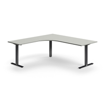 Rohový psací stůl QBUS, T-nohy, 2000x2000 mm, černá podnož, světle šedá