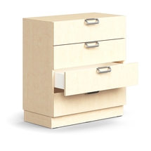 Skříňka se zásuvkami QBUS, 4 zásuvky, sokl, otevřené úchytky, 868x800x420 mm, bříza