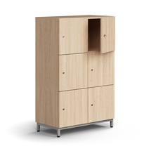 Skříň QBUS, 6 uzamykatelných boxů, nohy, 1252x800x420 mm, stříbrná, dub