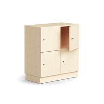 Skříň QBUS, 4 uzamykatelné boxy, sokl, 868x800x420 mm, bříza