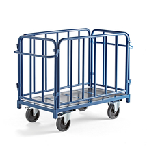 Plošinový vozík EMBARK, 4 stěny, 1300x700 mm, 1200 kg, modrý