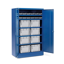 Dílenská skříň SHIFT s 20 plastovými boxy, 1900x1150x635 mm, modrá