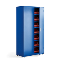 Dílenská skříň SUPPLY, elektronický zámek, 6 polic, 28 boxů, 1900x1020x500 mm, modrá