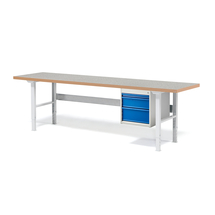 Dílenský stůl SOLID, 2500x800 mm, nosnost 750 kg, 3 zásuvky, vinylový povrch