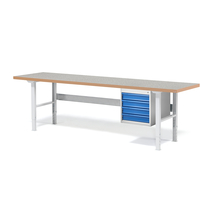 Dílenský stůl SOLID, 2500x800 mm, nosnost 750 kg, 4 zásuvky, vinylový povrch