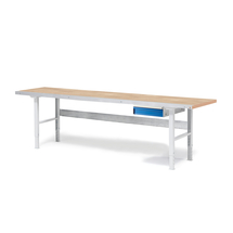 Dílenský stůl SOLID, 2500x800 mm, nosnost 750 kg, 1 zásuvka, dubový povrch