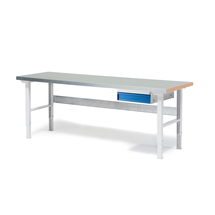 Dílenský stůl SOLID, 2000x800 mm, nosnost 750 kg, 1 zásuvka, ocelový povrch