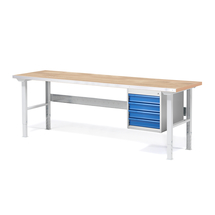 Dílenský stůl SOLID, 2000x800 mm, nosnost 750 kg, 4 zásuvky, dubový povrch