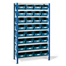 Regál s plastovými boxy REACH + MIX, 1740x1000x400 mm, 32 modrých boxů