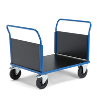 Plošinový vozík TRANSFER, 2 čelní dřevěné stěny, 1000x700 mm, gumová kola, s brzdami