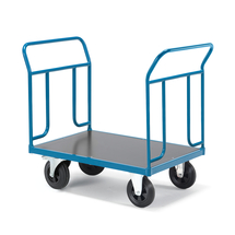 Plošinový vozík TRANSFER, 2 čelní trubkové rámy, 1000x700 mm, gumová kola, s brzdami