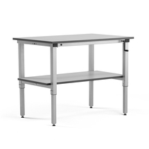 Výškově nastavitelný pracovní stůl MOTION, manuální, 1200x800 mm, se spodní policí, 150 kg, šedá