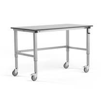 Mobilní pracovní stůl MOTION, manuálně nastavitelná výška, 1500x800 mm, 150 kg, šedá