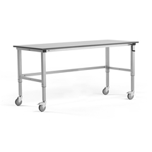 Mobilní pracovní stůl MOTION, manuálně nastavitelná výška, 2000x800 mm, 150 kg, šedá