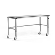 Mobilní pracovní stůl MOTION, manuálně nastavitelná výška, 2000x600 mm, 150 kg, šedá