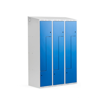 Šatní skříňka CLASSIC Z, šikmá střecha, 3 sekce, 6 dveří, 1900x1200x550 mm, modré dveře