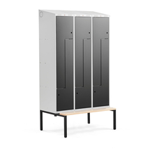 Šatní skříňka CLASSIC Z, šikmá střecha, s lavicí, 3 sekce, 6 dveří, 2290x1200x550 mm, černé dveře