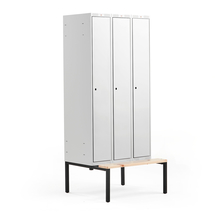 Šatní skříňka CLASSIC, s lavicí, 3 sekce, 2120x900x550 mm, šedé dveře
