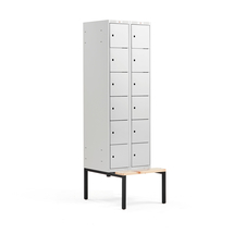 Boxová šatní skříň CLASSIC, s lavicí, 2 sekce, 12 boxů, 2120x600x550 mm, šedé dveře
