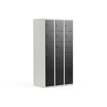 Boxová šatní skříň CLASSIC, 3 sekce, 18 boxů, 1740x900x550 mm, šedá, černé dveře