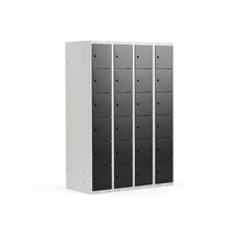 Boxová šatní skříň CLASSIC, 4 sekce, 24 boxů, 1740x1200x550 mm, šedá, černé dveře