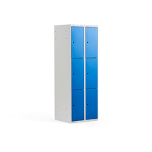 Boxová šatní skříň CLASSIC, 2 sekce, 6 boxů, 1740x600x550 mm, šedá, modré dveře